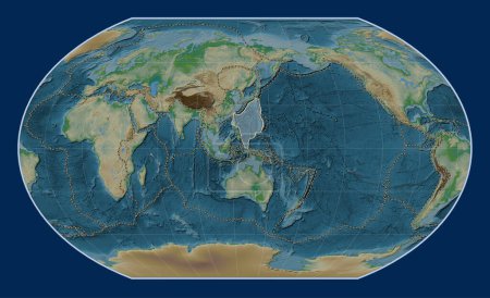 Téléchargez les photos : Plaque tectonique de la mer des Philippines sur la carte physique de l'altitude dans la projection de Kavrayskiy VII centrée méridionale. Limites des autres plaques - en image libre de droit