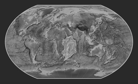 Téléchargez les photos : La plaque tectonique somalienne sur la carte d'altitude en niveaux de gris dans la projection de Kavrayskiy VII était centrée méridionale. Limites des autres plaques - en image libre de droit