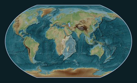 Photo for Somalian tectonic plate on the Wiki style elevation map in the Kavrayskiy VII projection centered meridionally. - Royalty Free Image