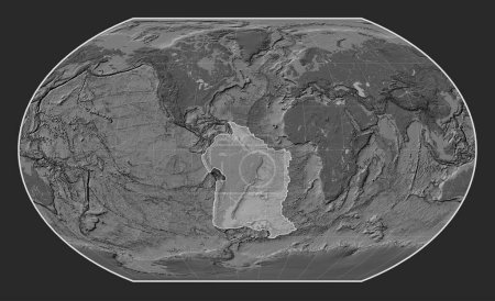 Téléchargez les photos : Plaque tectonique sud-américaine sur la carte d'élévation à bille dans la projection de Kavrayskiy VII centrée méridionale. - en image libre de droit