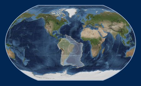 Téléchargez les photos : Plaque tectonique sud-américaine sur la carte satellite Blue Marble dans la projection Kavrayskiy VII centrée méridionale. - en image libre de droit