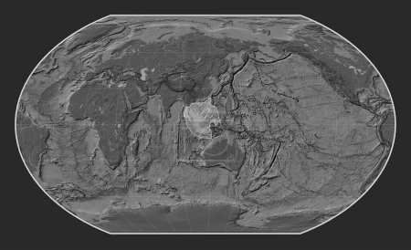 Téléchargez les photos : Plaque tectonique de la Sunda sur la carte d'élévation à bille dans la projection de Kavrayskiy VII centrée méridionale. - en image libre de droit