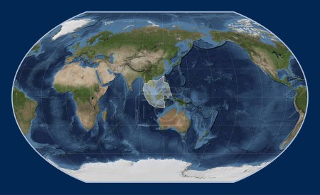 Foto de Placa tectónica de Sunda en el mapa satélite de mármol azul en la proyección de Kavrayskiy VII centrada meridionalmente. - Imagen libre de derechos