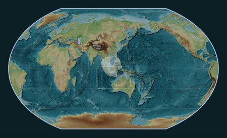 Téléchargez les photos : Plaque tectonique Sunda sur la carte d'élévation de style Wiki dans la projection Kavrayskiy VII centrée méridionale. - en image libre de droit