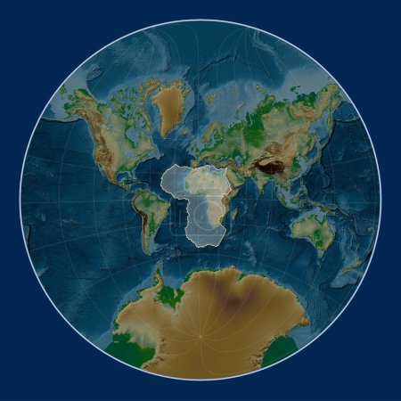 Téléchargez les photos : Plaque tectonique africaine sur la carte physique d'altitude dans la projection Lagrange Oblique centrée méridionale et latitudinale. - en image libre de droit