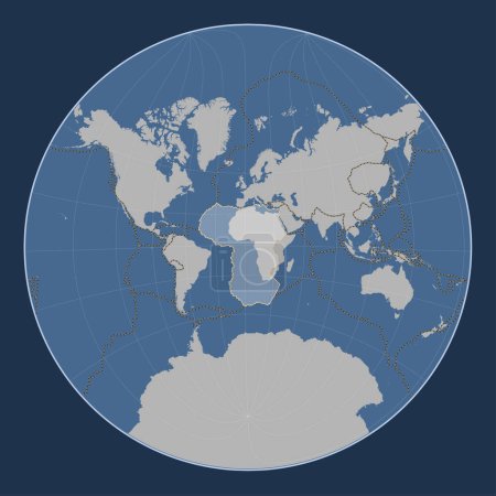 Téléchargez les photos : Plaque tectonique africaine sur la carte des contours solides dans la projection Lagrange Oblique centrée méridionale et latitudinale. Limites des autres plaques - en image libre de droit