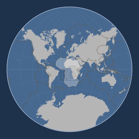 Foto de Placa tectónica africana en el mapa de contorno sólido en la proyección de Lagrange centrada meridionalmente. Límites de otras placas - Imagen libre de derechos
