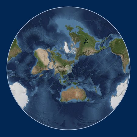 Foto de Placa tectónica Amur en el mapa satélite de mármol azul en la proyección Lagrange Oblique centrada meridional y latitudinalmente. - Imagen libre de derechos
