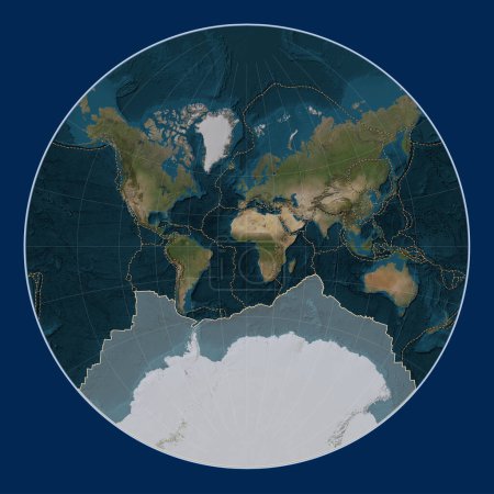 Foto de Placa tectónica antártica en el mapa satélite de mármol azul en la proyección de Lagrange centrada meridionalmente. Límites de otras placas - Imagen libre de derechos