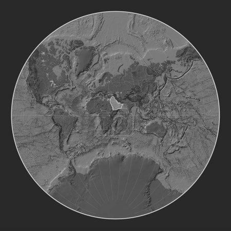 Photo for Arabian tectonic plate on the bilevel elevation map in the Lagrange projection centered meridionally. Boundaries of other plates - Royalty Free Image