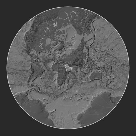 Foto de Placa tectónica árabe en el mapa de elevación bilevel en la proyección Lagrange Oblique centrada meridional y latitudinalmente. - Imagen libre de derechos