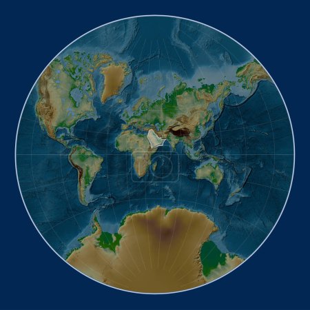Photo for Arabian tectonic plate on the physical elevation map in the Lagrange projection centered meridionally. - Royalty Free Image
