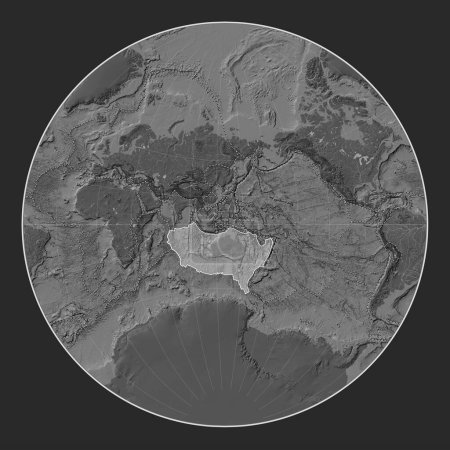 Téléchargez les photos : Plaque tectonique australienne sur la carte de l'élévation bilevel dans la projection Lagrange centrée méridionale. Limites des autres plaques - en image libre de droit