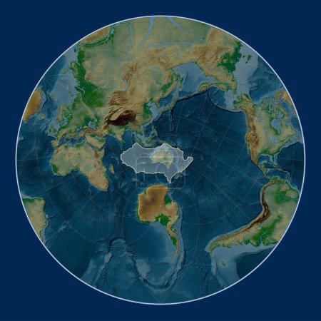 Foto de Placa tectónica australiana en el mapa de elevación física en la proyección Lagrange Oblique centrada meridional y latitudinalmente. - Imagen libre de derechos