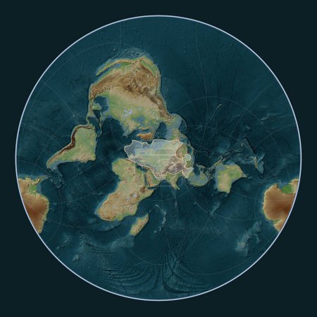 Téléchargez les photos : Plaque tectonique eurasienne sur la carte d'altitude de style Wiki dans la projection Lagrange Oblique centrée méridionale et latitudinale. - en image libre de droit