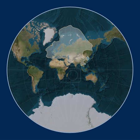 Téléchargez les photos : Plaque tectonique eurasienne sur la carte satellite Blue Marble dans la projection Lagrange centrée méridionale. - en image libre de droit