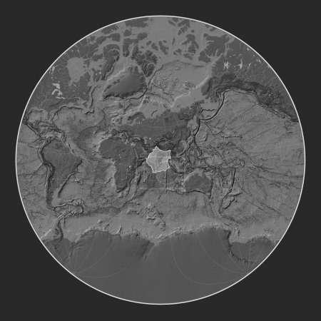 Téléchargez les photos : Plaque tectonique indienne sur la carte d'élévation à bille dans la projection Lagrange Oblique centrée méridionale et latitudinale. - en image libre de droit