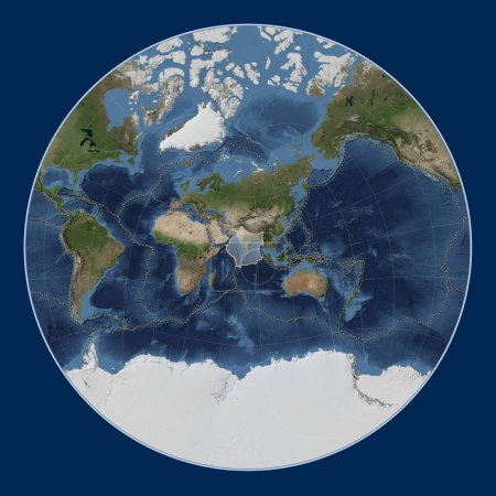 Téléchargez les photos : Plaque tectonique indienne sur la carte satellite Blue Marble dans la projection Lagrange Oblique centrée méridionale et latitudinale. Limites des autres plaques - en image libre de droit