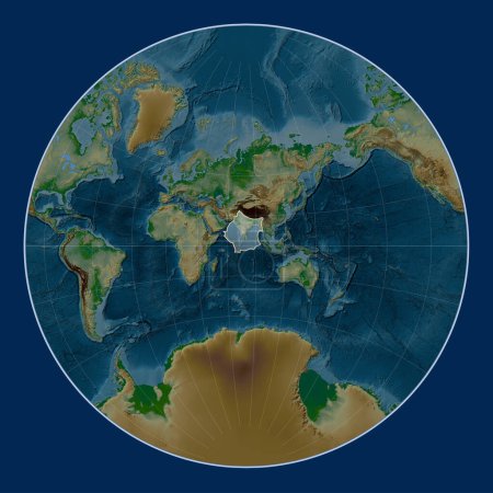 Foto de Placa tectónica india en el mapa de elevación física en la proyección de Lagrange centrada meridionalmente. - Imagen libre de derechos