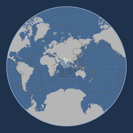 Foto de Placa tectónica india en el mapa de contorno sólido en la proyección de Lagrange centrada meridionalmente. Límites de otras placas - Imagen libre de derechos