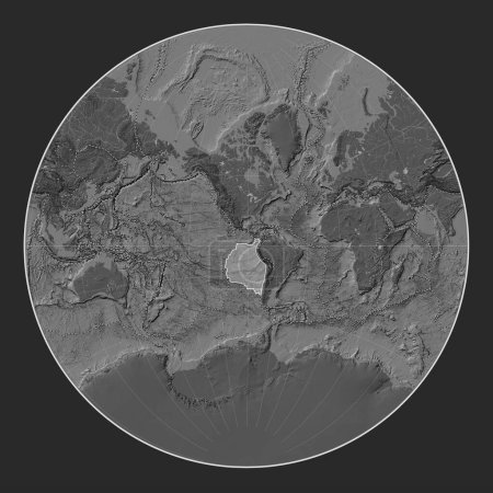 Foto de Placa tectónica de Nazca en el mapa de elevación bilevel en la proyección de Lagrange centrada meridionalmente. Límites de otras placas - Imagen libre de derechos