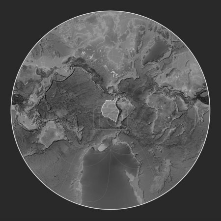Téléchargez les photos : Plaque tectonique Nazca sur la carte d'altitude en niveaux de gris dans la projection Lagrange Oblique centrée méridionale et latitudinale. - en image libre de droit