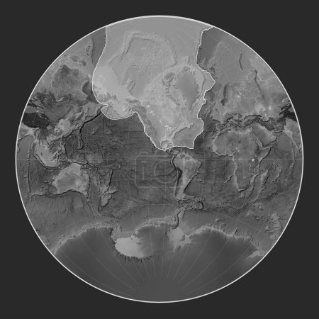 Foto de Placa tectónica norteamericana en el mapa de elevación a escala de grises en la proyección de Lagrange centrada meridionalmente. - Imagen libre de derechos