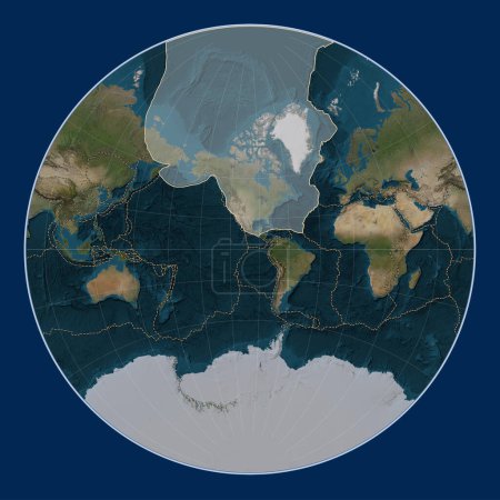 Foto de Placa tectónica norteamericana en el mapa satélite de mármol azul en la proyección de Lagrange centrada meridionalmente. Límites de otras placas - Imagen libre de derechos