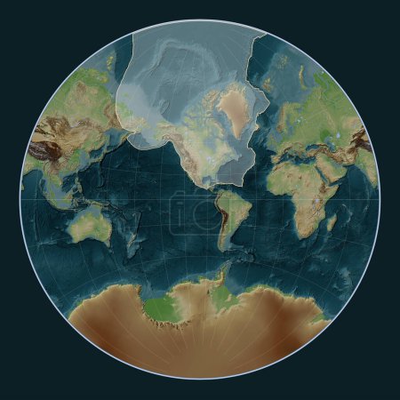 Foto de Placa tectónica norteamericana en el mapa de elevación de estilo Wiki en la proyección de Lagrange centrada meridionalmente. - Imagen libre de derechos