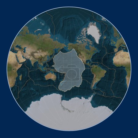 Téléchargez les photos : Plaque tectonique du Pacifique sur la carte satellite Blue Marble dans la projection Lagrange centrée méridionale. Limites des autres plaques - en image libre de droit