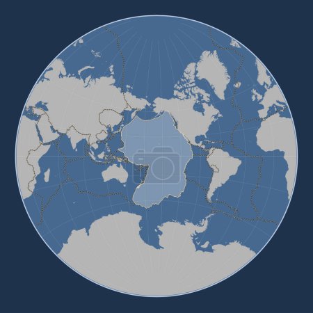 Téléchargez les photos : Plaque tectonique du Pacifique sur la carte des contours solides dans la projection de Lagrange centrée méridionale. Limites des autres plaques - en image libre de droit