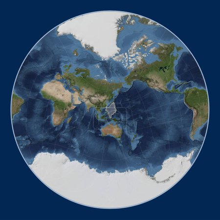 Foto de Placa tectónica del Mar de Filipinas en el mapa satélite de mármol azul en la proyección Lagrange Oblique centrada meridional y latitudinalmente. - Imagen libre de derechos