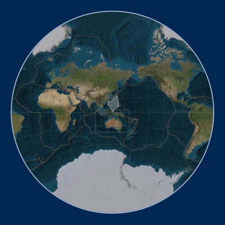 Foto de Placa tectónica del Mar de Filipinas en el mapa satélite de mármol azul en la proyección de Lagrange centrada meridionalmente. Límites de otras placas - Imagen libre de derechos