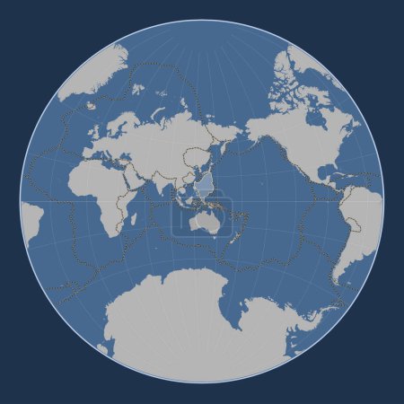 Foto de Placa tectónica del Mar de Filipinas en el mapa de contorno sólido en la proyección de Lagrange centrada meridionalmente. Límites de otras placas - Imagen libre de derechos