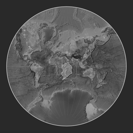 Foto de Placa tectónica somalí en el mapa de elevación a escala de grises en la proyección de Lagrange centrada meridionalmente. - Imagen libre de derechos