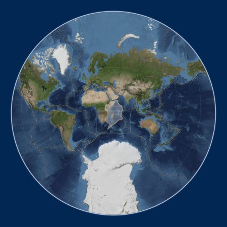 Photo for Somalian tectonic plate on the Blue Marble satellite map in the Lagrange Oblique projection centered meridionally and latitudinally. Boundaries of other plates - Royalty Free Image