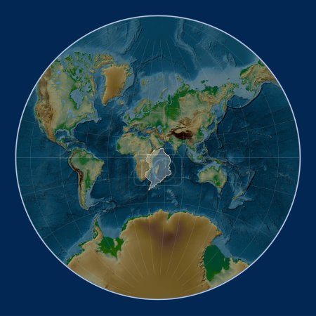 Téléchargez les photos : Plaque tectonique somalienne sur la carte physique de l'altitude dans la projection de Lagrange centrée méridionale. - en image libre de droit