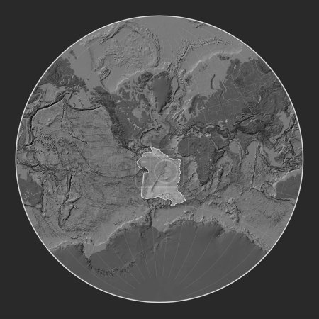 Téléchargez les photos : Plaque tectonique sud-américaine sur la carte d'altitude bilevel dans la projection Lagrange centrée méridionale. - en image libre de droit