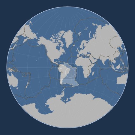 Téléchargez les photos : Plaque tectonique sud-américaine sur la carte de contour solide dans la projection Lagrange centrée méridionale. Limites des autres plaques - en image libre de droit