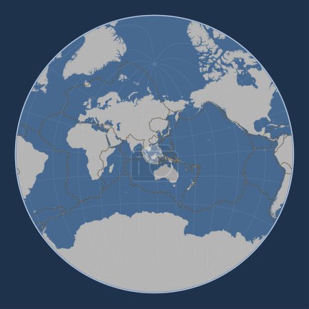 Téléchargez les photos : Plaque tectonique Sunda sur la carte de contour solide dans la projection Lagrange Oblique centrée méridionale et latitudinale. Limites des autres plaques - en image libre de droit