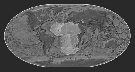 Téléchargez les photos : Plaque tectonique africaine sur la carte de l'élévation bilevel dans la projection de Loximuthal centrée méridionale. Limites des autres plaques - en image libre de droit