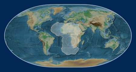 Téléchargez les photos : Plaque tectonique africaine sur la carte physique de l'altitude dans la projection de Loximuthal centrée méridionale. - en image libre de droit