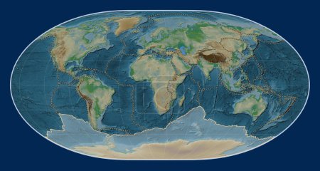 Photo for Antarctica tectonic plate on the physical elevation map in the Loximuthal projection centered meridionally. Boundaries of other plates - Royalty Free Image