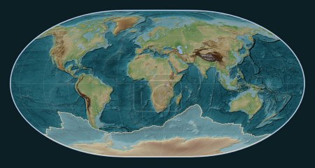 Téléchargez les photos : Plaque tectonique antarctique sur la carte d'altitude de style Wiki dans la projection de Loximuthal centrée méridionale. - en image libre de droit