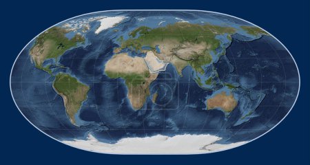 Photo for Arabian tectonic plate on the Blue Marble satellite map in the Loximuthal projection centered meridionally. - Royalty Free Image