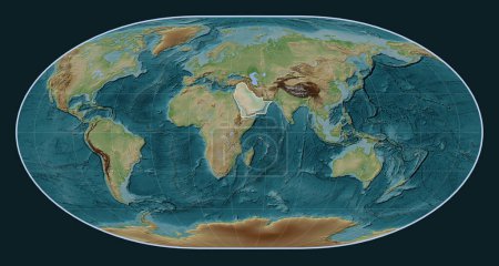 Téléchargez les photos : Plaque tectonique arabe sur la carte d'élévation de style Wiki dans la projection de Loximuthal centrée méridionale. - en image libre de droit