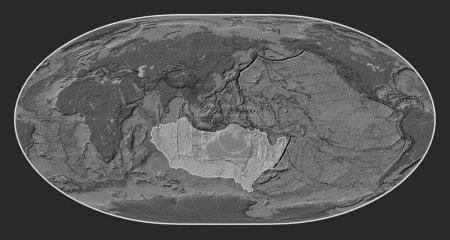 Téléchargez les photos : Plaque tectonique australienne sur la carte d'élévation bilevel dans la projection de Loximuthal centrée méridionale. - en image libre de droit