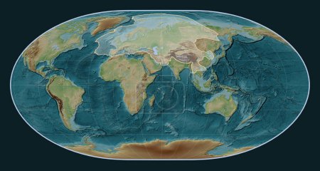 Téléchargez les photos : Plaque tectonique eurasienne sur la carte d'élévation de style Wiki dans la projection de Loximuthal centrée méridionale. - en image libre de droit
