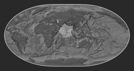 Téléchargez les photos : Plaque tectonique indienne sur la carte d'élévation bilevel dans la projection de Loximuthal centrée méridionale. - en image libre de droit