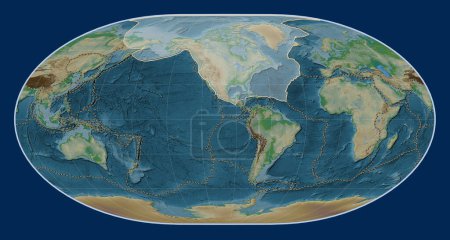 Téléchargez les photos : North American tectonic plate on the physical elevation map in the Loximuthal projection centered meridionally. Limites des autres plaques - en image libre de droit